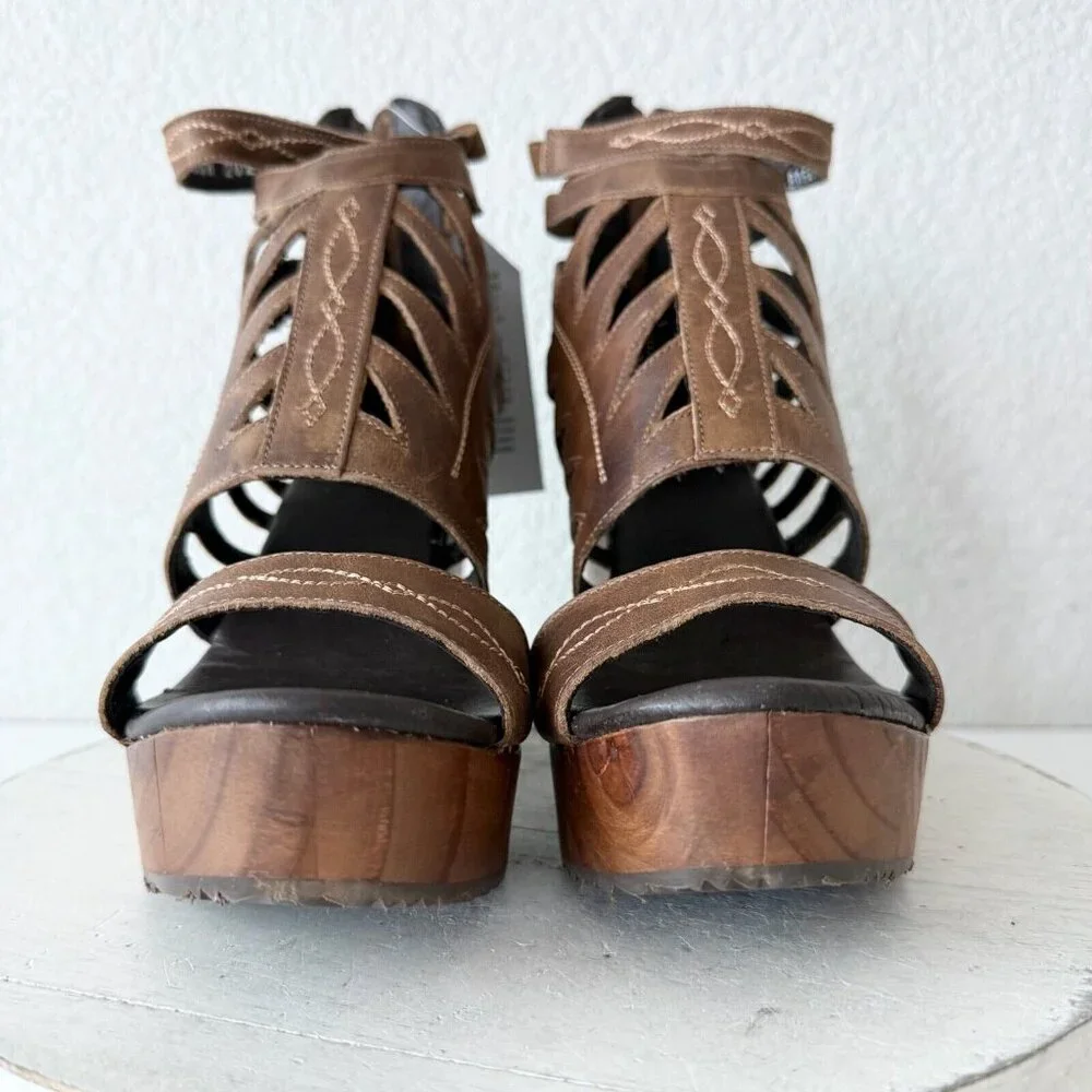 NEW Lane Boots BECCA Womens Brown Wedges Sz 9.5 Western Sandals Cowgirl Leather - Picture 8 of 12